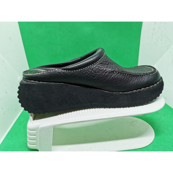 Vintage Y2K Arizona Jean Company 100% Black Leather Wedge Clogs Women's Siz 7.5M - Picture 6 of 16